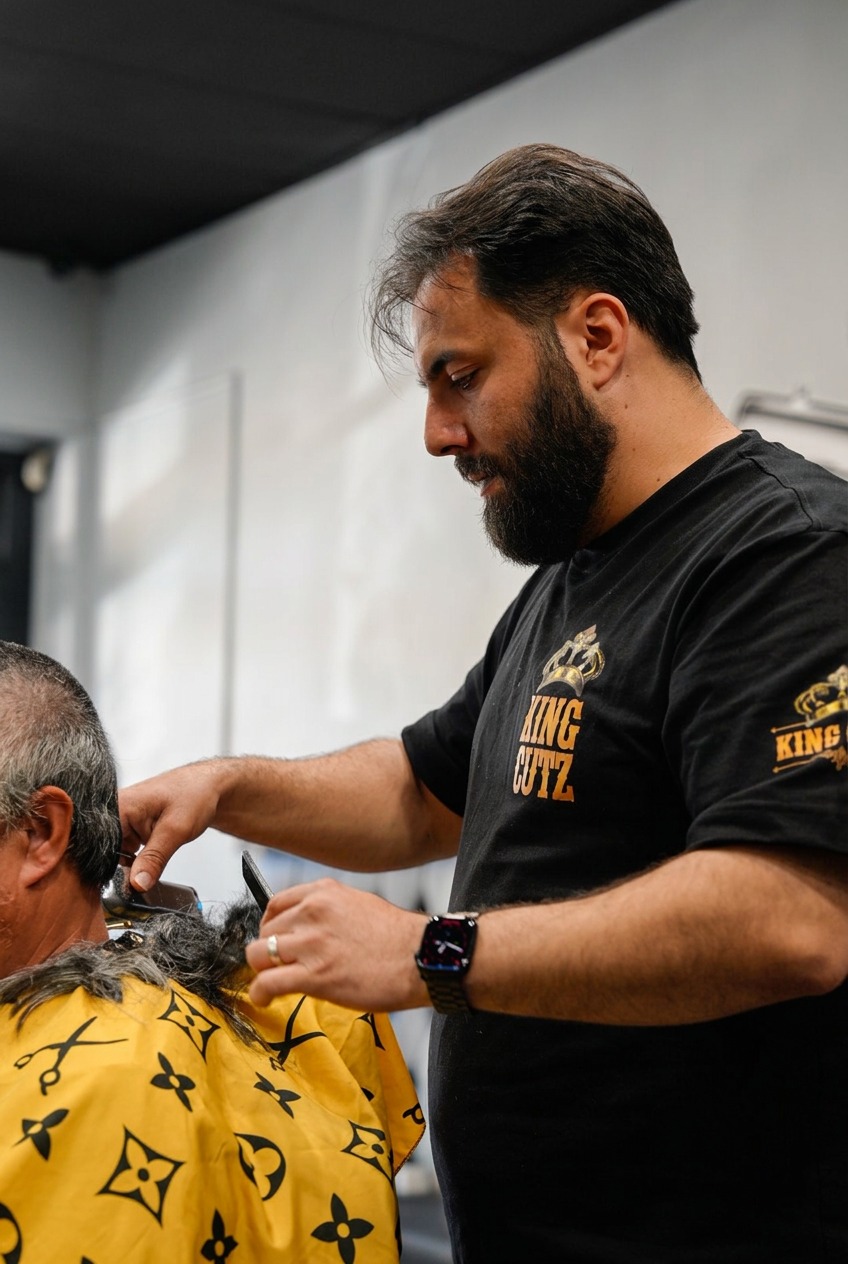 Experienced barber completing a clipper cut