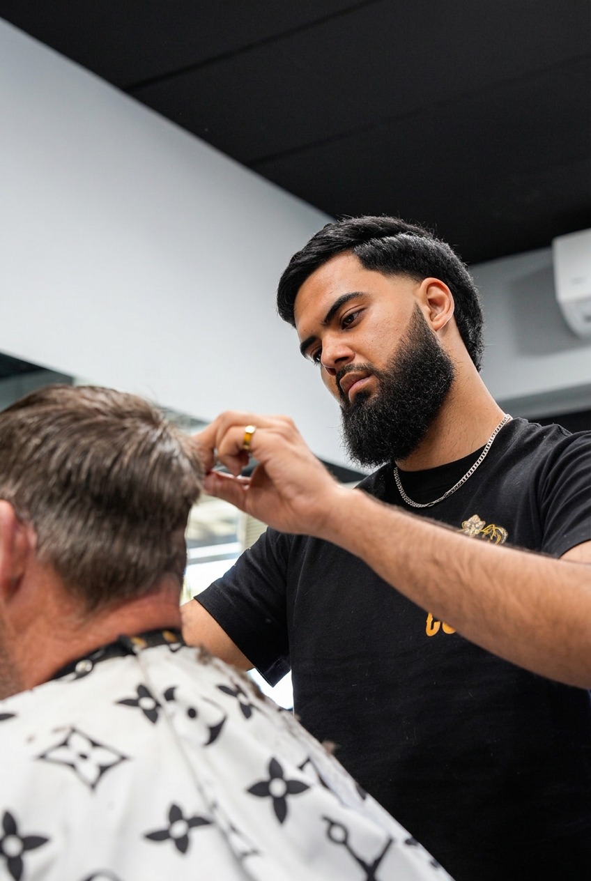 Scissor work and finishing detail at King Cutz